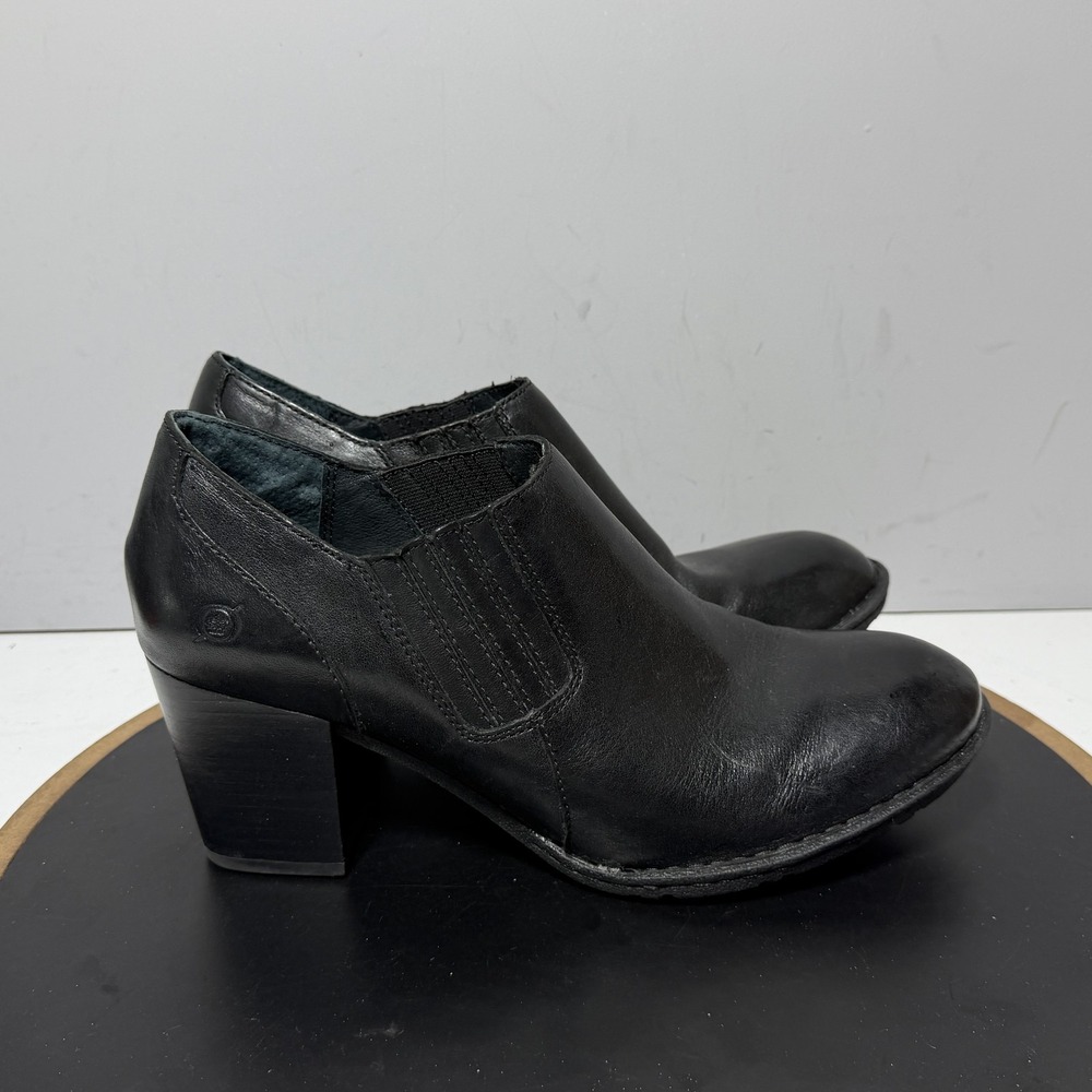 Born Boots Womens Size 11 Black Leather Slip On Ankle Block Heel Booties